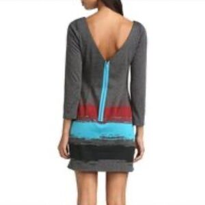 ANTHROPOLOGIE PLENTY Tracy Reese Sm Contemporary Mini Sweater Dress Deep V Art